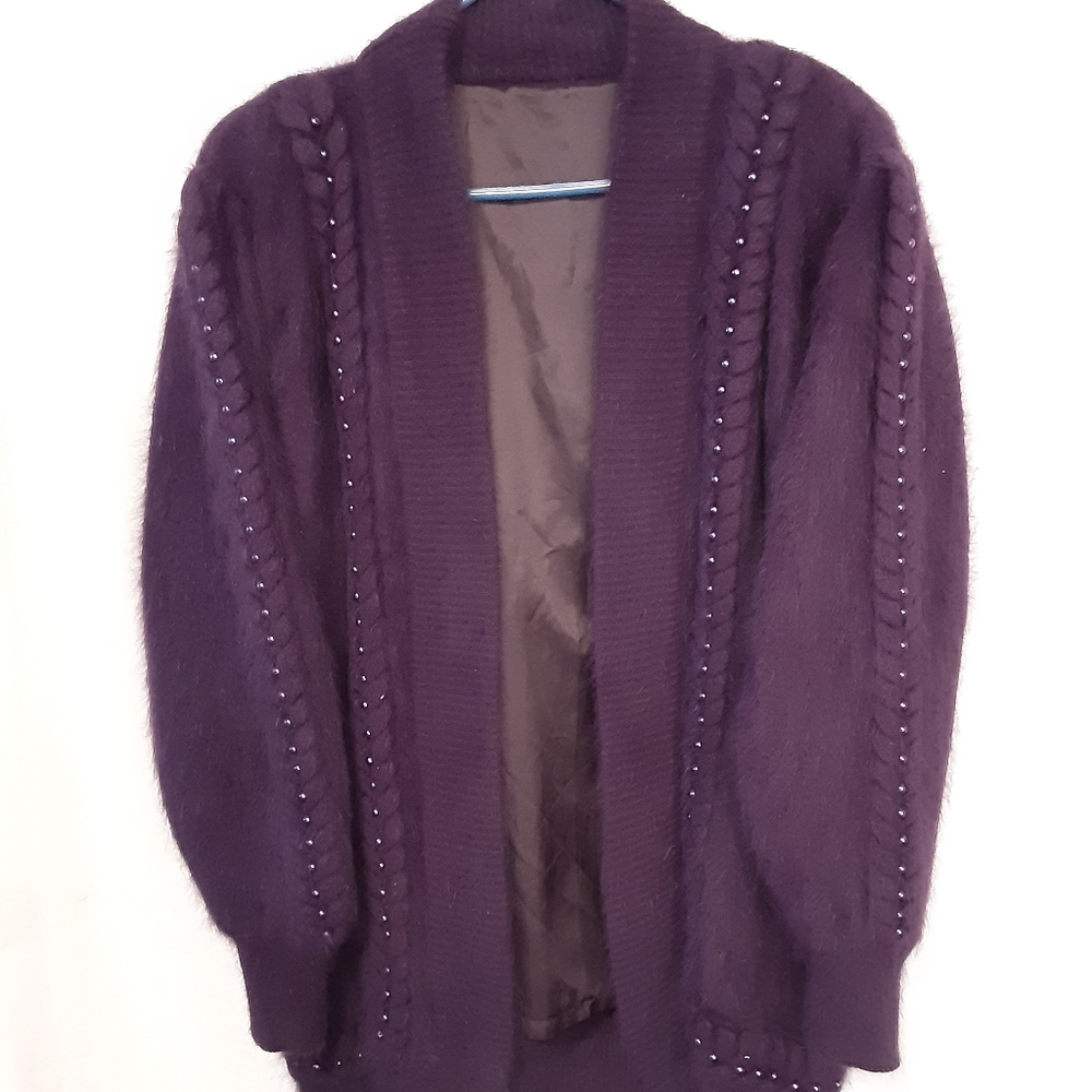 Angora sweater purple medium pearls